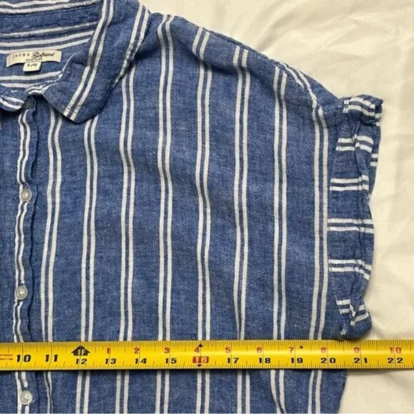Jachs Girlfriend Striped Linen Blend Tie-Front Shirt L - Picture 5 of 6
